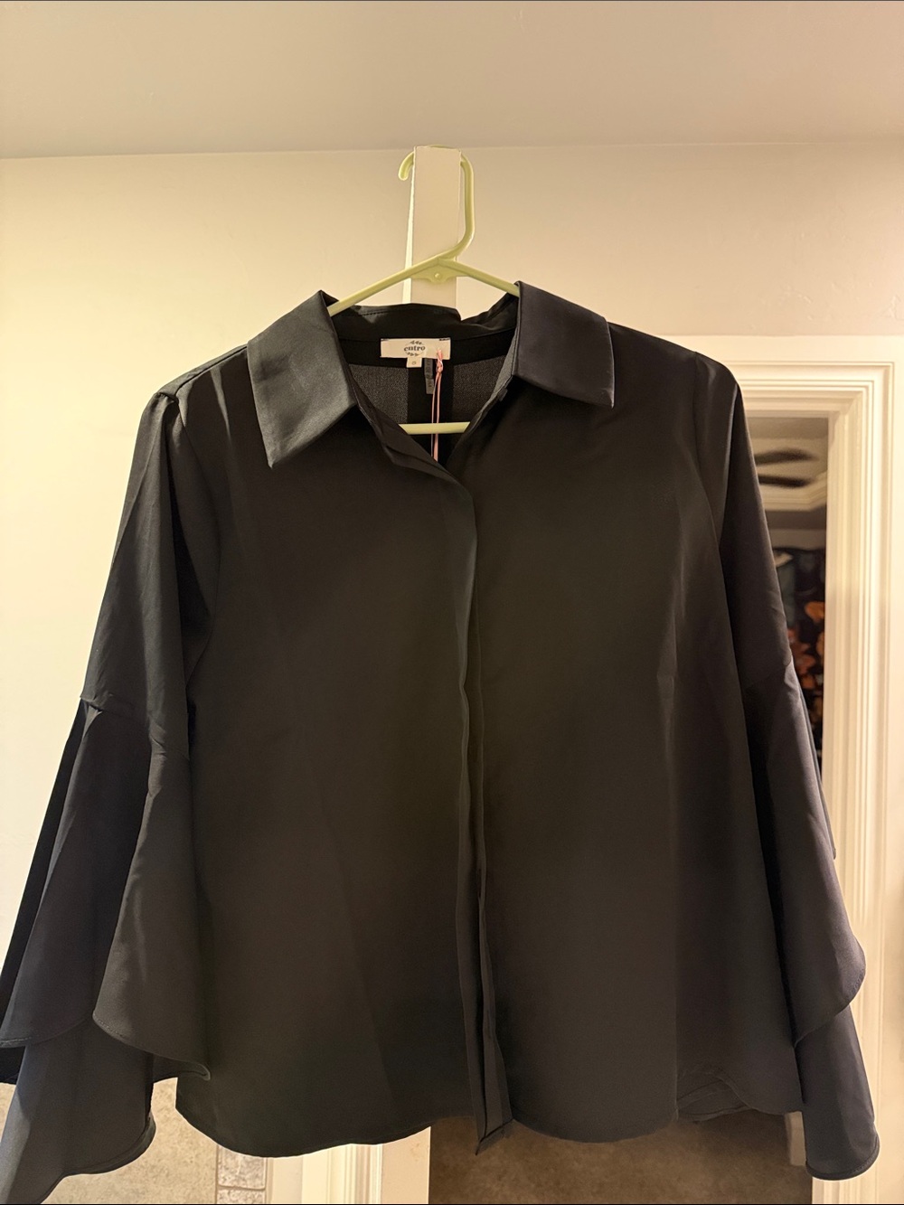 entro Black Cascading Ruffle Blouse